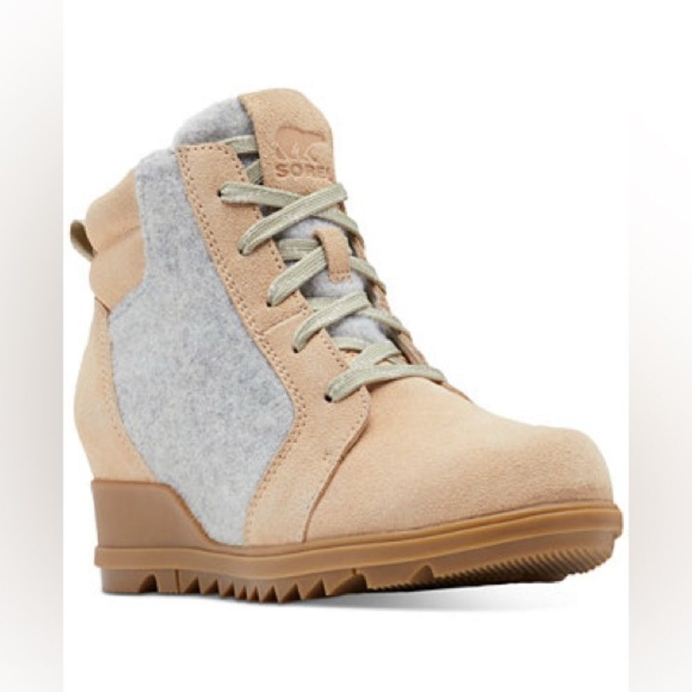 NEW- Sorel-Women's Evie Lace-Up Wedge Ankle Booties-Ceramic/Natural- Size 10